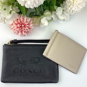 Coach 3580 Black Corner Zip Wristlet + Coach CH090 Slim Bifold Leather Wallet